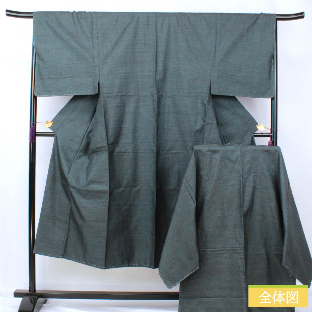 男物 正絹 Sランク 身丈141cm 裄丈67.5cm 裏色（うらいろ） 大島紬 100亀甲 アンサンブル 袷 青系 1119001392417