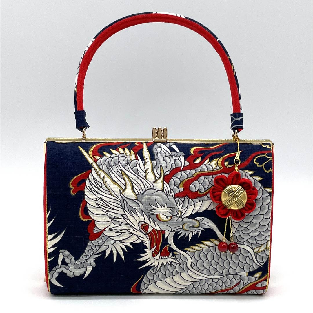 和装バッグ カジュアル NEWランク 相済茶色（あいすみちゃいろ） 白龍 古典柄 ハンドメイド作家 黒系 113900067110