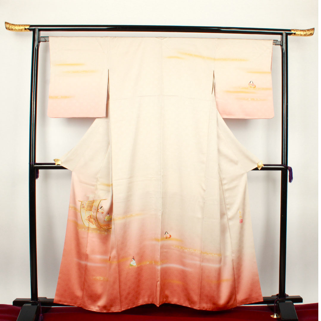 訪問着 袷 身丈160cm 裄丈65cm 桜色 人間国宝 福田喜重 人物模様 正絹 Sランク ピンク系 1112001512413