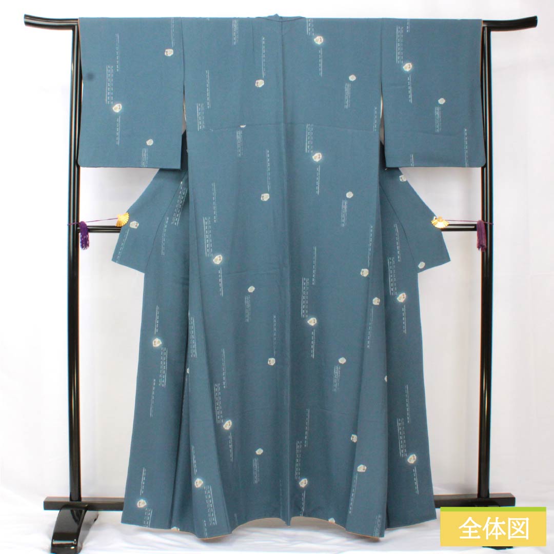 Komon, pure silk, length 161.5cm, sleeve length 65cm, lined, lining color (urairo), stencil dyeing, abstract pattern, Kinuhime Guard, A rank, blue, 1115005553417