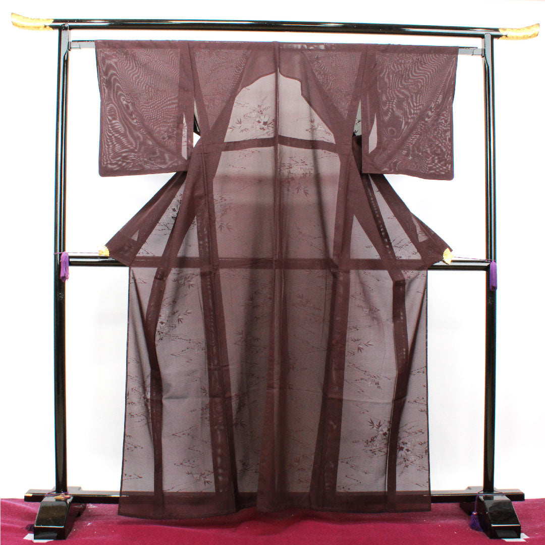 夏物 正絹 色無地 身丈163cm 裄丈64cm 至極色（しごくいろ） 流水 笹 絽 Sランク 紫系 1132001402420