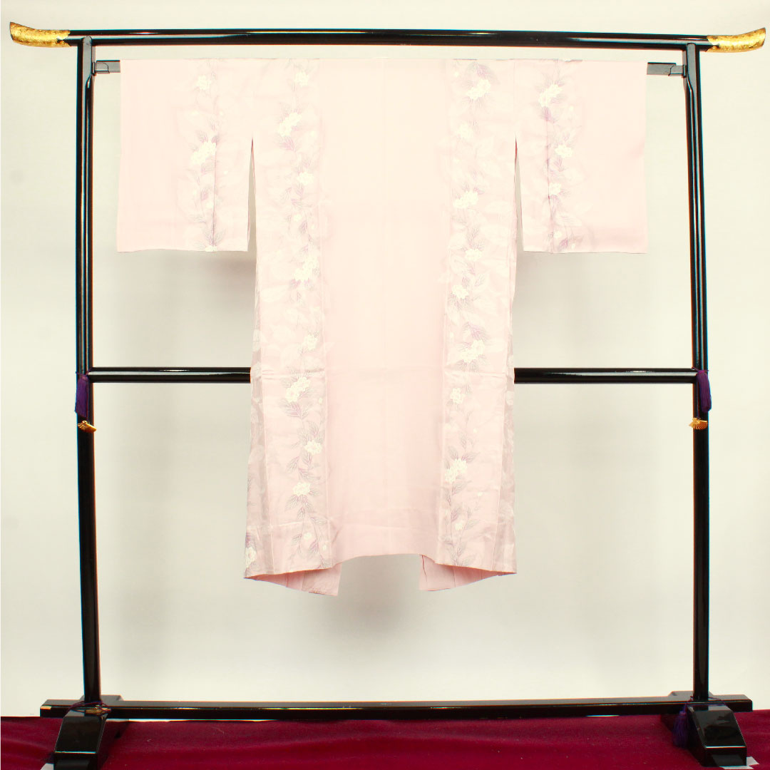 長襦袢 正絹 身丈122cm 裄丈64cm 袷  草花模様  Sランク ピンク系 1129000412113