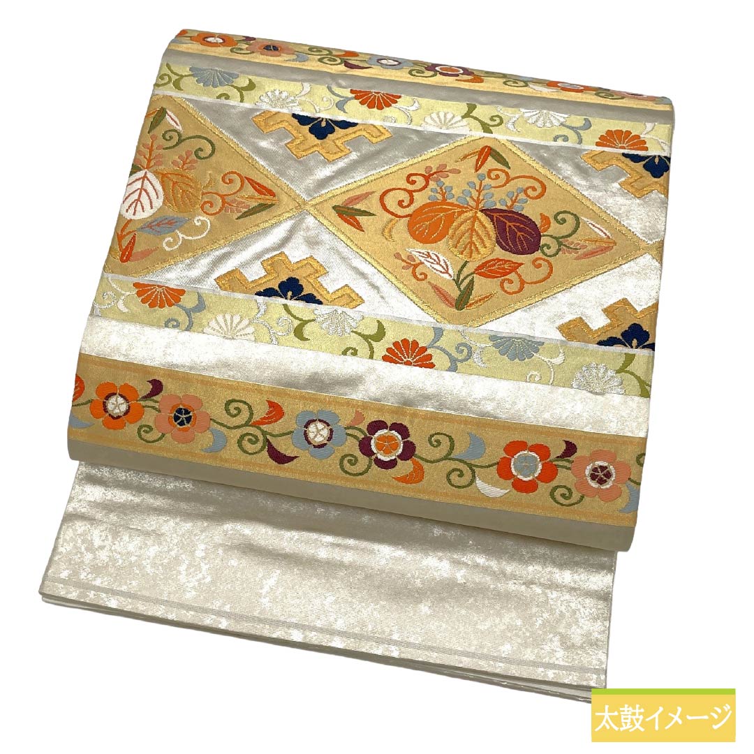 袋帯 正絹 Sランク 銀色（ぎんいろ） 引箔 留袖用 古典柄 横段 帯丈444cm ポイント柄 フォーマル 銀系 1123018502322