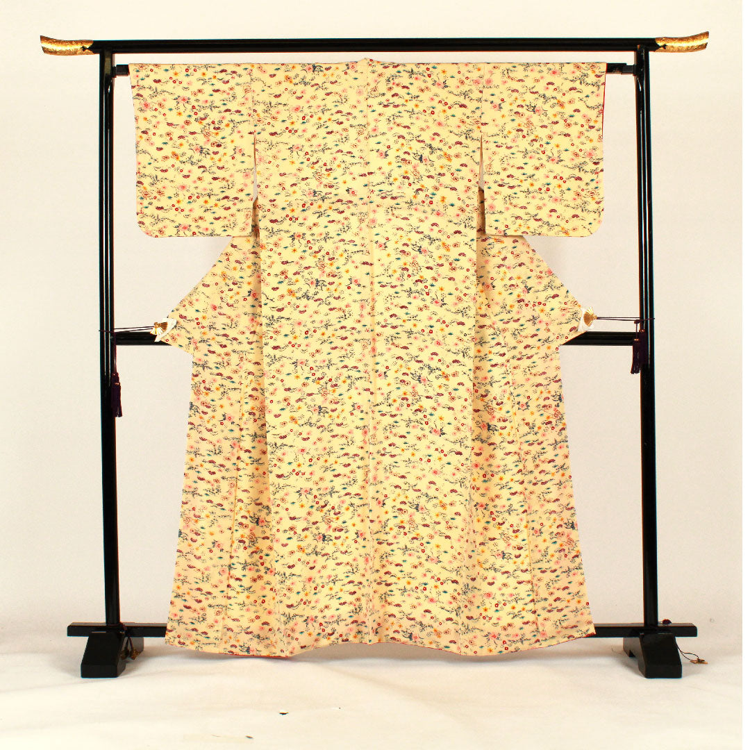 小紋 身丈162.5cm 裄丈65.5cm 袷  松竹梅  正絹 Sランク クリーム系 1115001182315