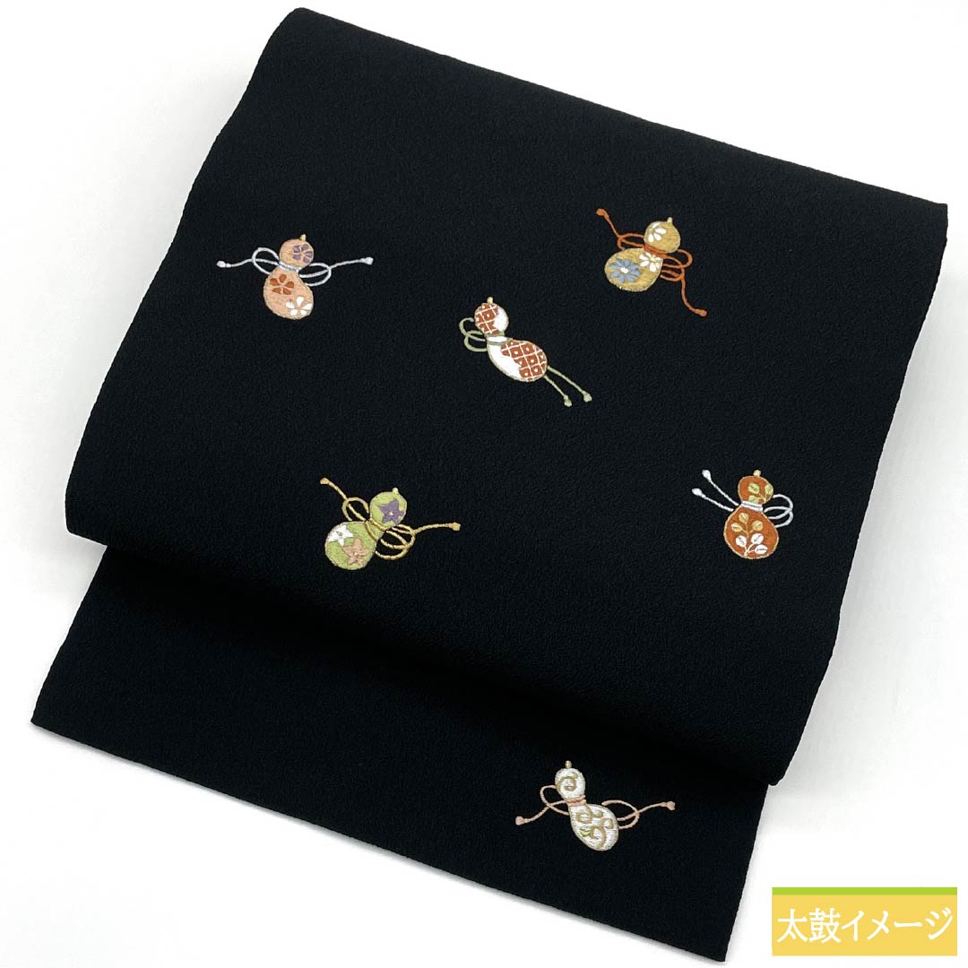 名古屋帯 ポリエステル Sランク 瓢箪 帯丈371cm ポイント柄 セミフォーマル 黒系 1124010822310 名古屋仕立て