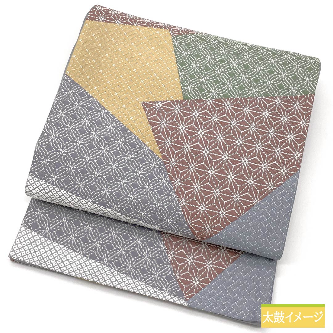 袋帯 正絹 切りばめ風 麻の葉 七宝 鹿の子模様 帯丈430cm Sランク 六通 セミフォーマル グラデーション系 1123014992399