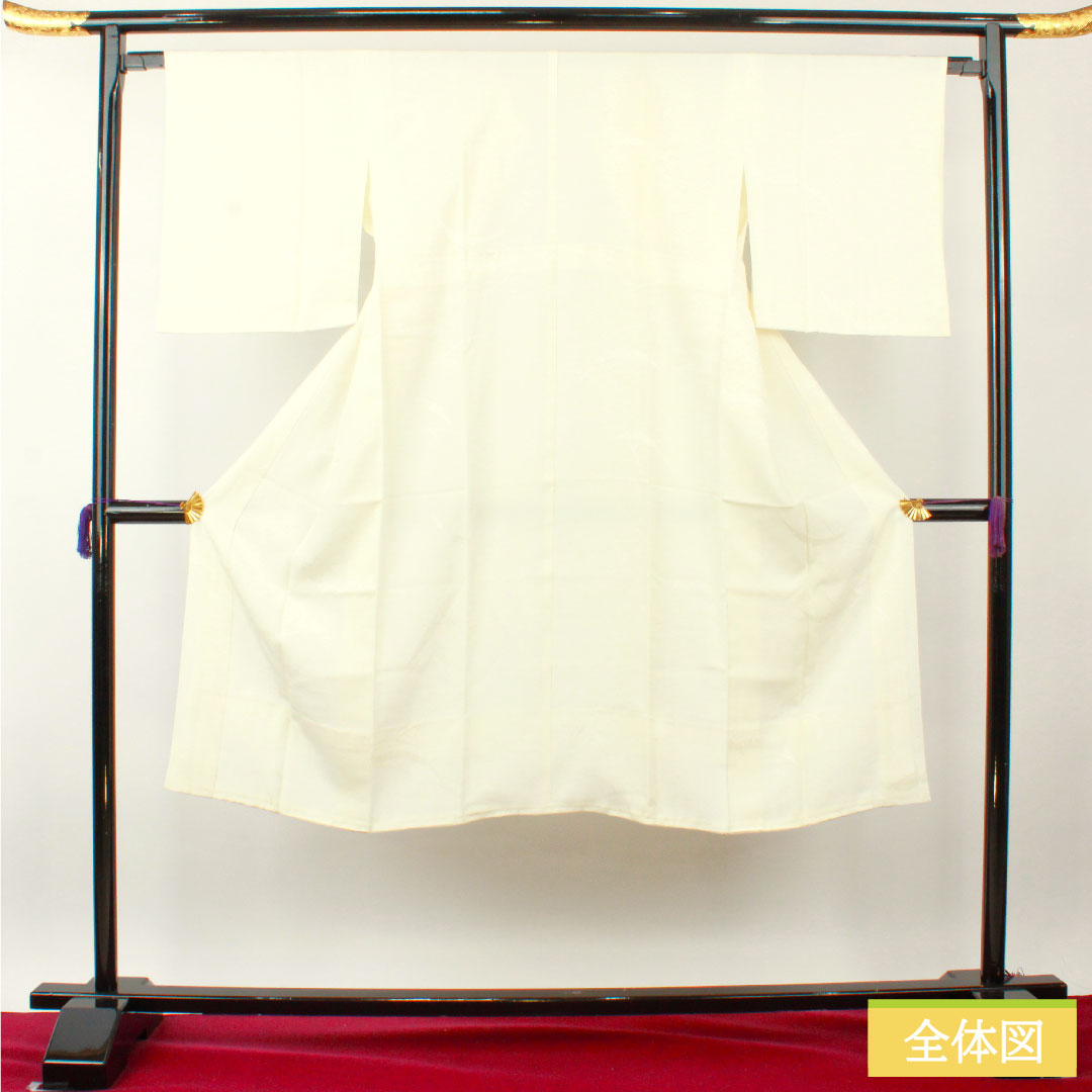 Nagajuban (long undergarment) made of pure silk, length 130cm, sleeve length 66cm, lined, dew grass, with basting thread, unused, S rank, white, 1129000672311