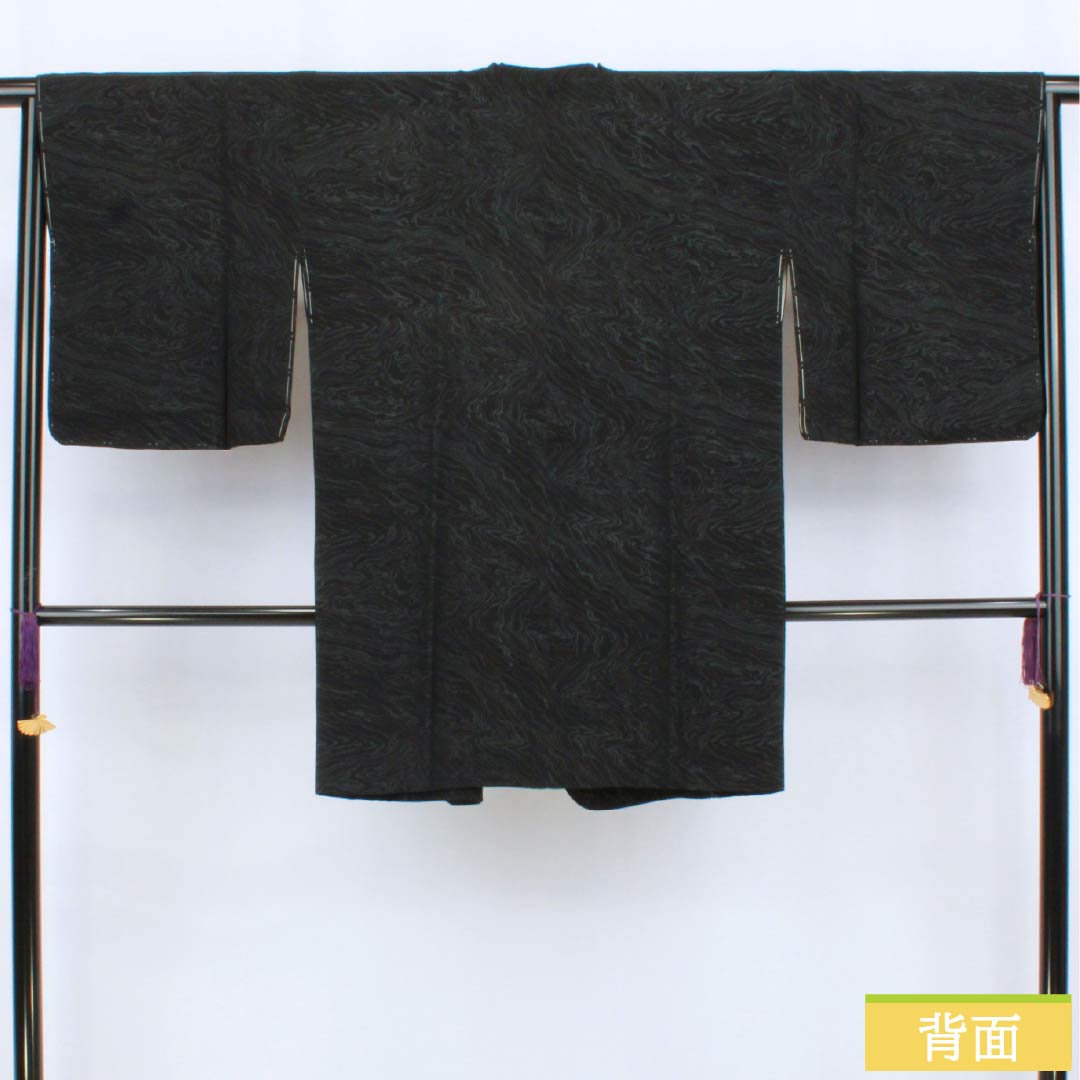 道行コート 正絹 Sランク 身丈90cm 裄丈66cm 流水 袷 黒系 1117001422910