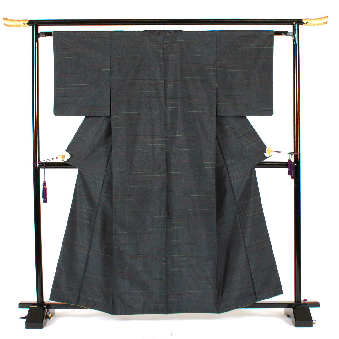 大島紬 身丈160cm  幾何学模様 正絹 Aランク 袷 紺系 1116001383418