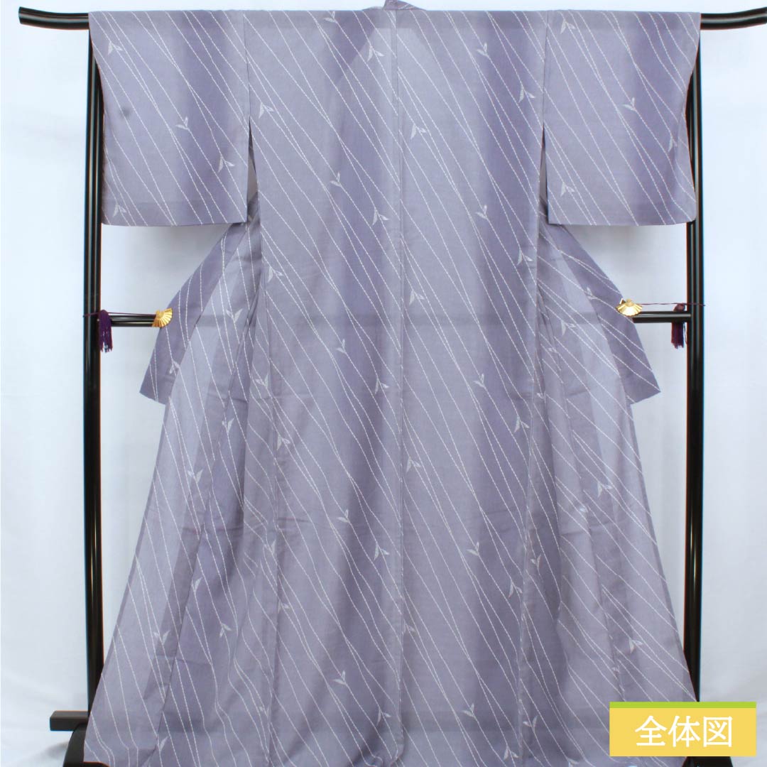 夏物 ポリエステル 小紋 身丈171.5cm 裄丈67cm 相思鼠色（そうしねずいろ） 抽象模様 洗える着物 紗 Sランク グレー系 1132002572622