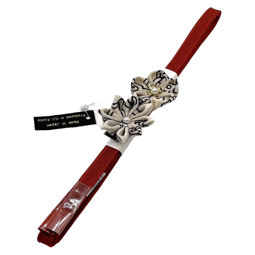 (新品)帯締め 正絹 NEWランク 三分紐 牛血紅色（ぎゅうけつこういろ） 帯留め付き つまみ細工 日本製 長さ約135cm 幅約0.8cm カジュアル 茶系 1135006481314