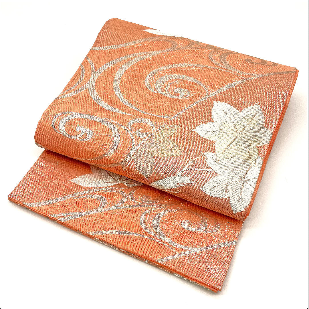 袋帯 紗 竜田川模様 帯丈432cm 正絹 Aランク 六通 フォーマル ピンク系 1123004103313