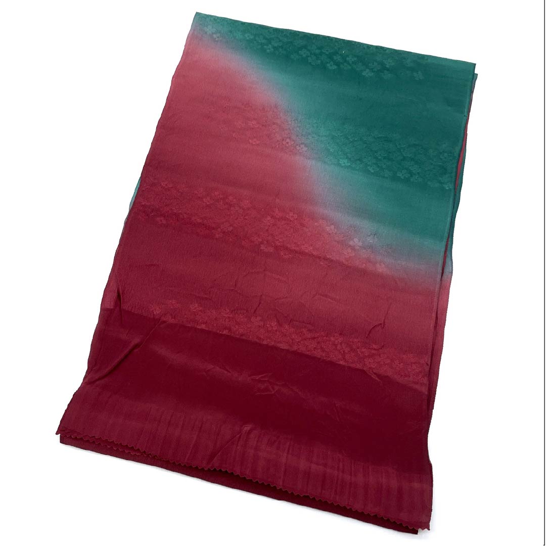 帯揚げ 正絹 セミフォーマル 深蘇芳色（ふかきすおういろ） 深藍色（ふかきあいいろ） 花柄 長さ約180cm 幅約30cm Sランク 赤系 1136000582912