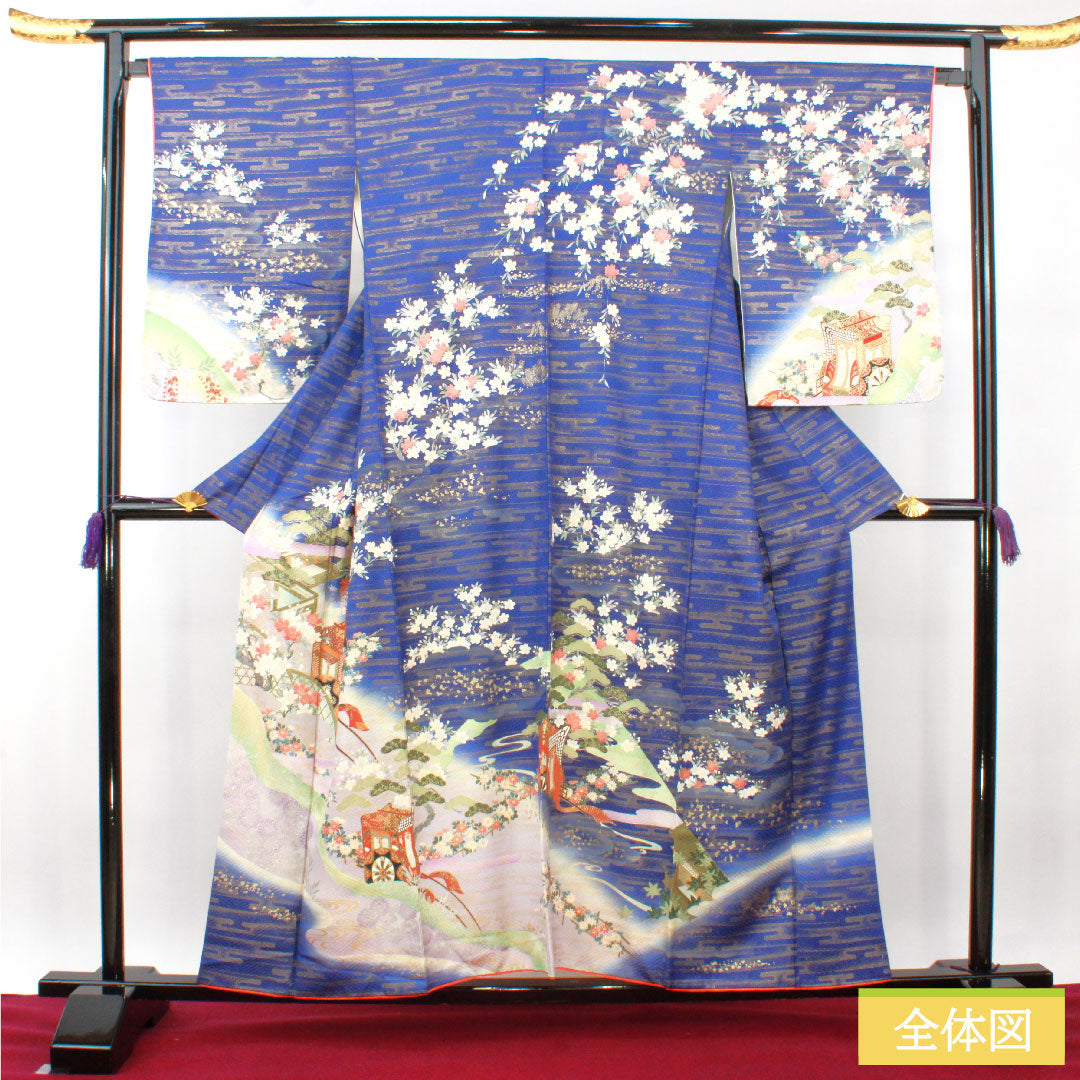訪問着 正絹 袷 身丈156cm 裄丈66.5cm 瑠璃色 京友禅 吉祥文様 Sランク 紺系 1112003742318