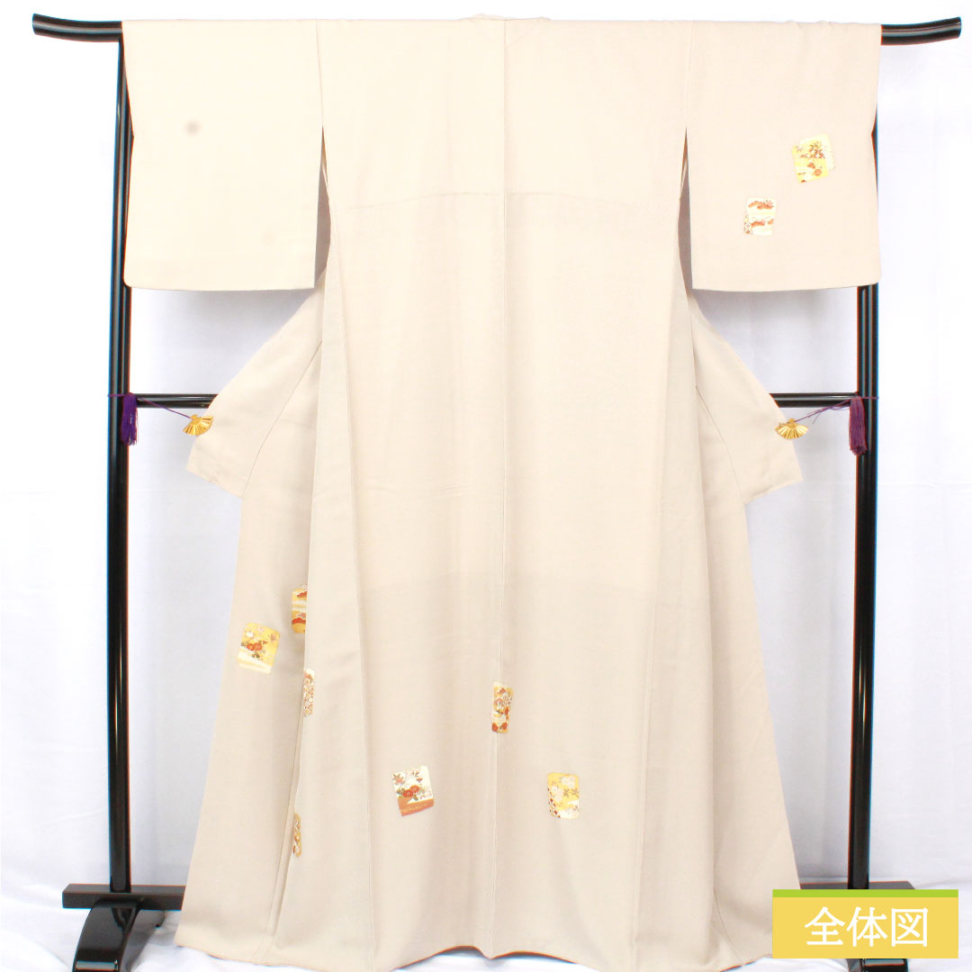 訪問着 正絹 袷 身丈167.5cm 裄丈66.5cm 生成り色（きなりいろ） 京友禅 吉祥文様 付下げ Aランク グレー系 1112005703522