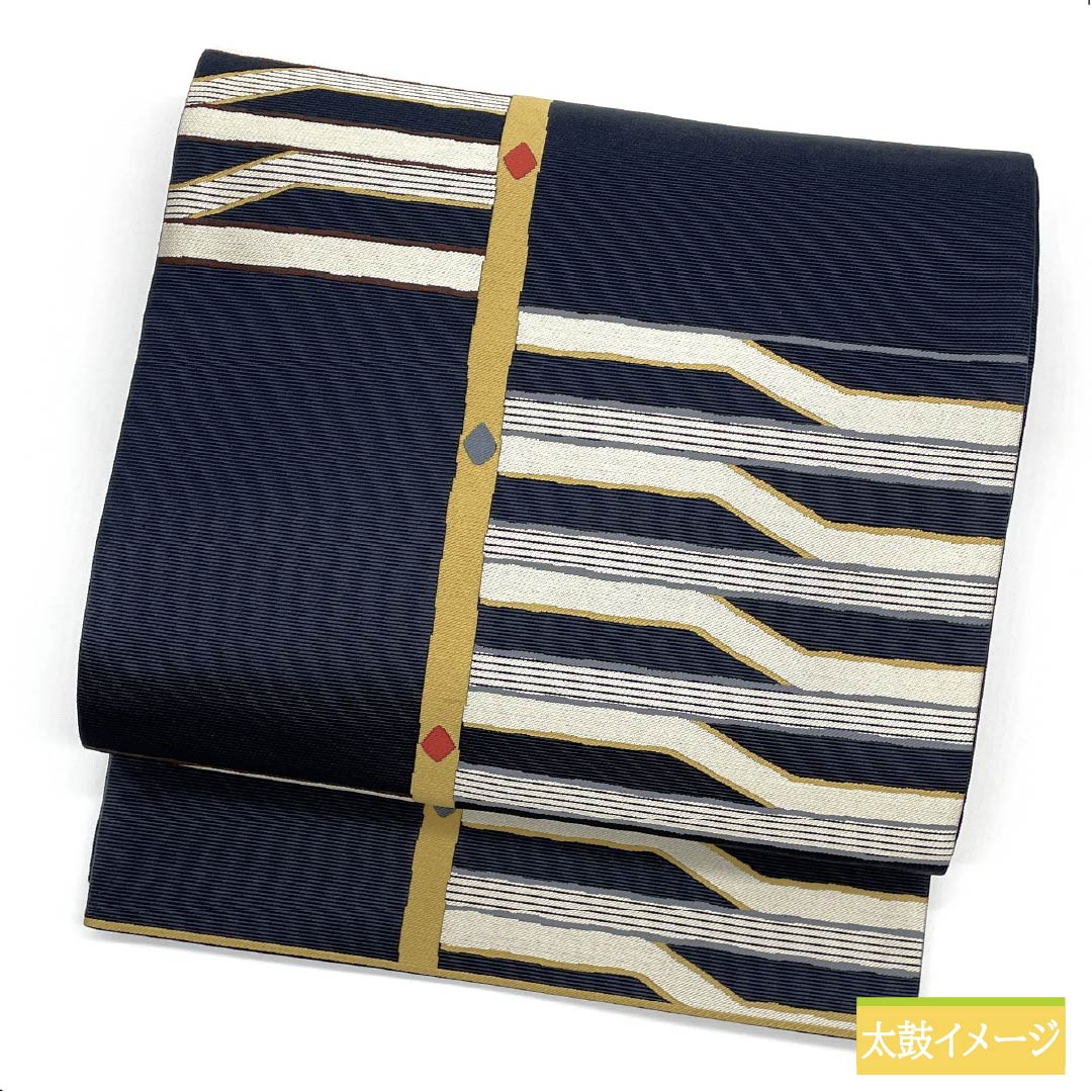 袋帯 正絹 紺滅色（こんけしいろ） 彩楽 幾何学模様 ダイヤ 帯丈442cm Sランク 六通 セミフォーマル 紺系 1123012172318