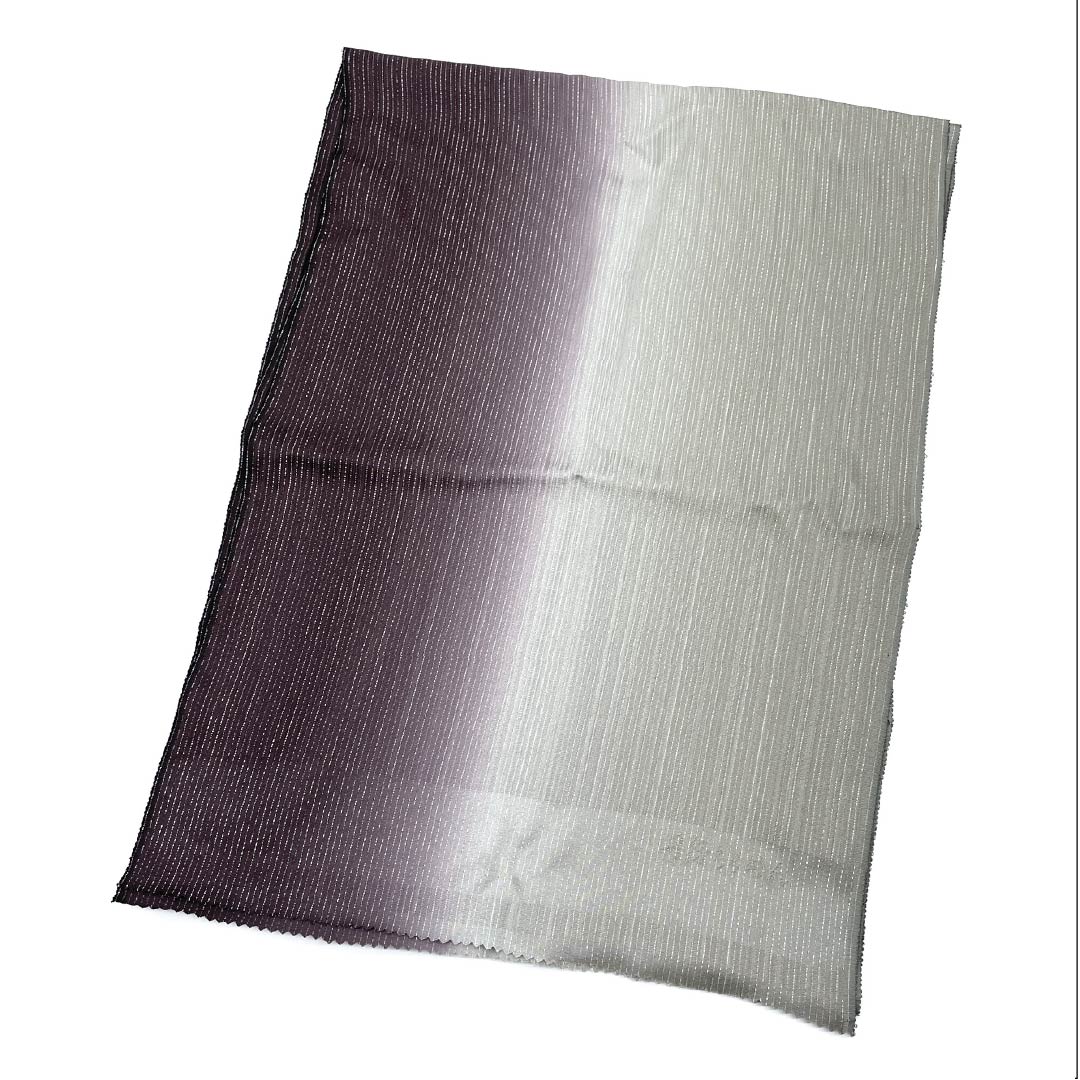 （新品）帯揚げ 正絹 セミフォーマル 消炭鼠色（けしずみねずみいろ） 深紫色（ふかむらさきいろ） 2色ぼかし 銀糸 長さ約187cm 幅約33.5cm NEWランク グラデーション系 1136000691999