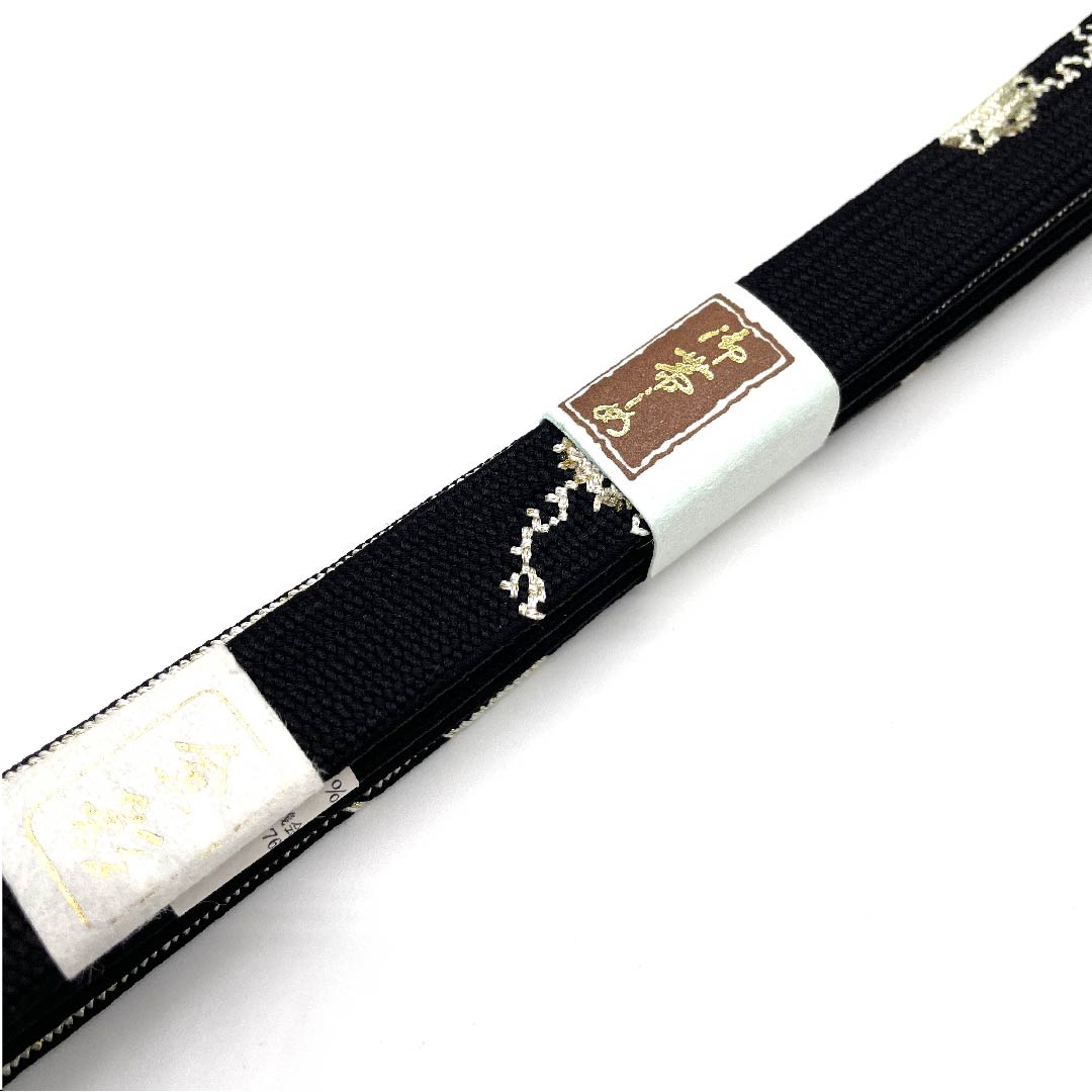 （新古品） 帯締め 正絹 四分紐 黒色 翠嵐工房 金彩 金属糸使用 長さ約159cm 幅約1.5cm セミフォーマル Sランク 黒系 1135000842910