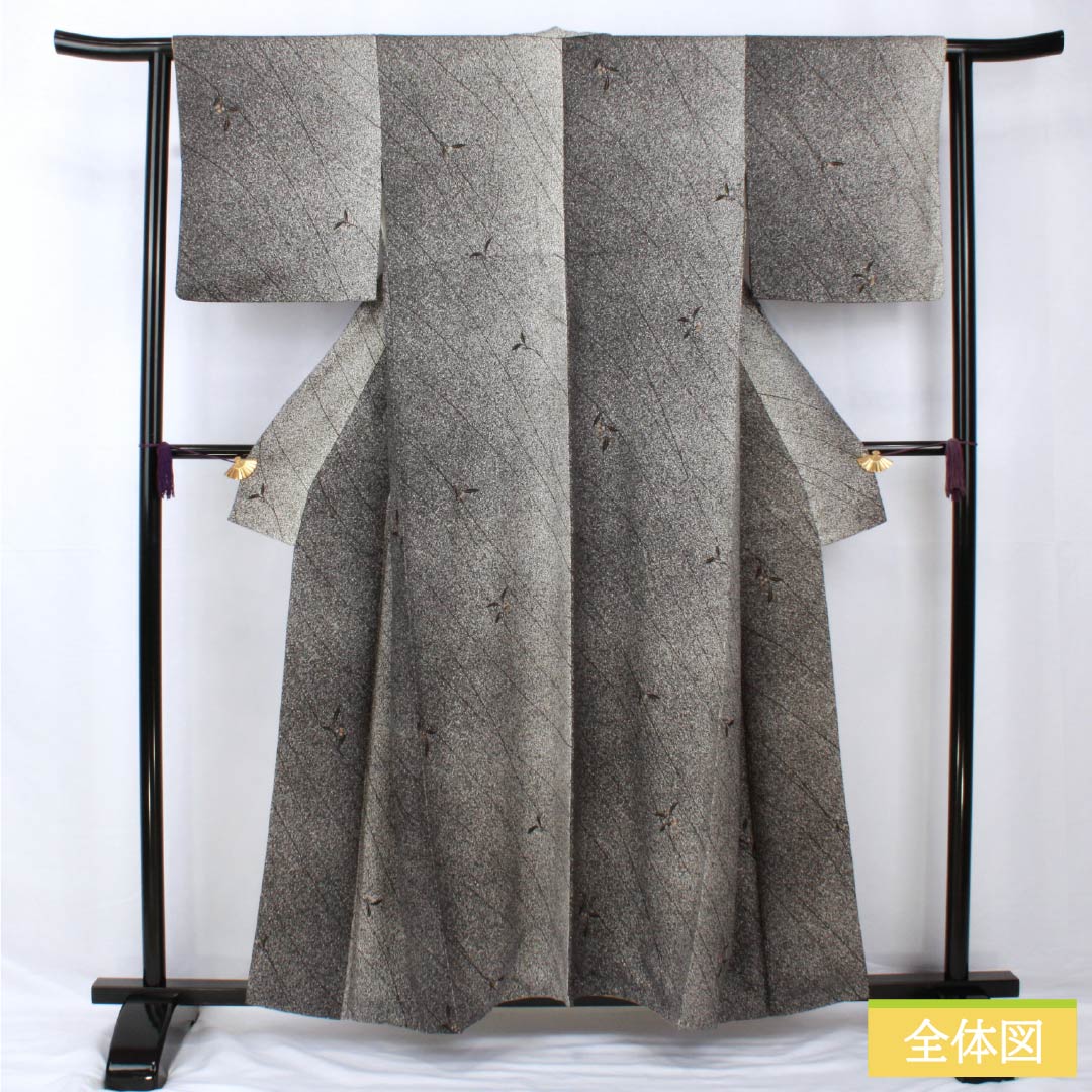 小紋 正絹 身丈157.5cm 裄丈63.5cm 袷 型染 線 小花 Bランク モノトーン 1115005434327