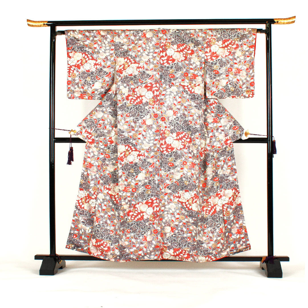 小紋 身丈160cm 裄丈66cm 袷  辻ヶ花 正絹 Sランク グレー系 1115000592322