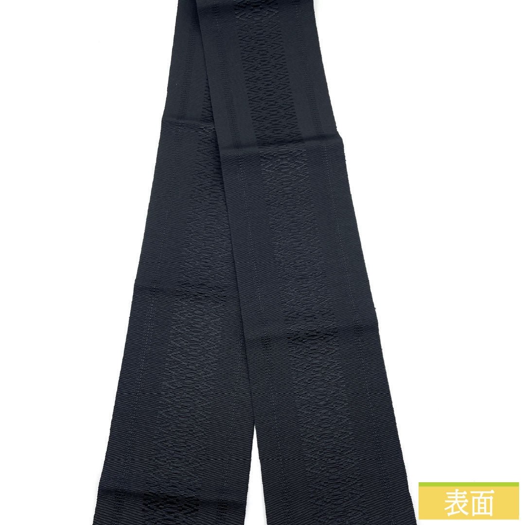 [Unfinished] Half-width Obi, Pure Silk, NEW Rank, Black, Hakata-ori (Hakata weave), Kenjo pattern (traditional design), Dokko (Buddhist ritual implement), Obi length 380cm, Black series, 1125001821310