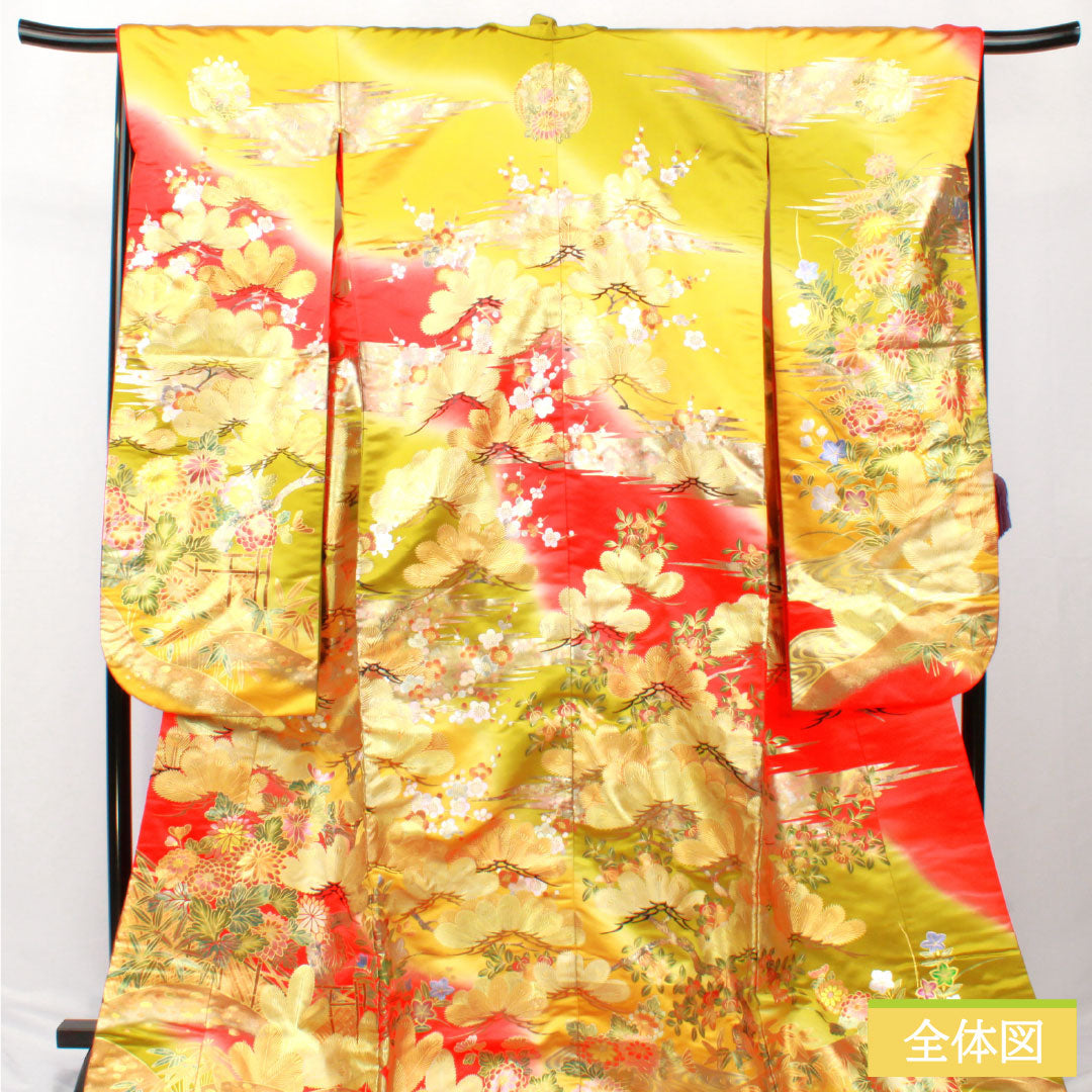色打掛 正絹 Aランク 身丈185cm 裄丈66.5cm 金彩加工 松竹梅 菊 袷 赤系 1110000933912