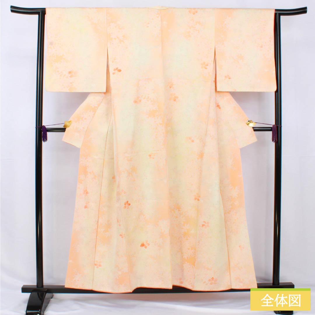 小紋 正絹 身丈154.5cm 裄丈63.5cm 袷 朱華色（はねずいろ） 総花 Bランク 橙系 1115004994226
