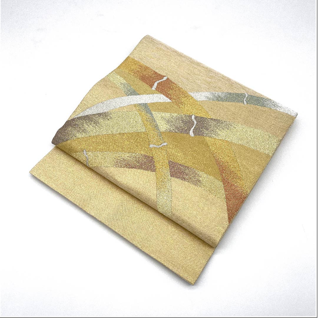 袋帯 金色 綴れ織 竹 作家物 帯丈453cm 正絹 Aランク 六通 フォーマル 金系 1123005583421