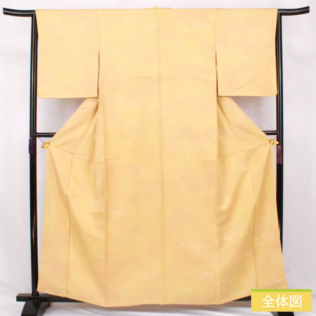 色無地 正絹 Aランク 身丈160cm 裄丈64.5cm 薄柑子色（うすこうじいろ） 密陀僧色（みつだそういろ） ぼかし染め 扇面 袷 橙系 1114002663426