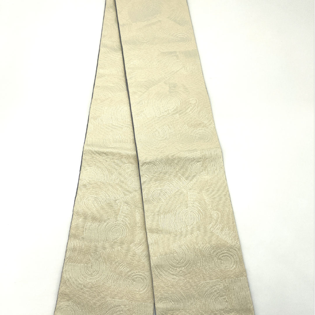 （新品）半幅帯 ポリエステル NEWランク 生成り色（きなりいろ） 錫色（すずいろ） 幾何学模様 円 抽象花模様 リバーシブル 帯丈400cm ベージュ系 1125002581425