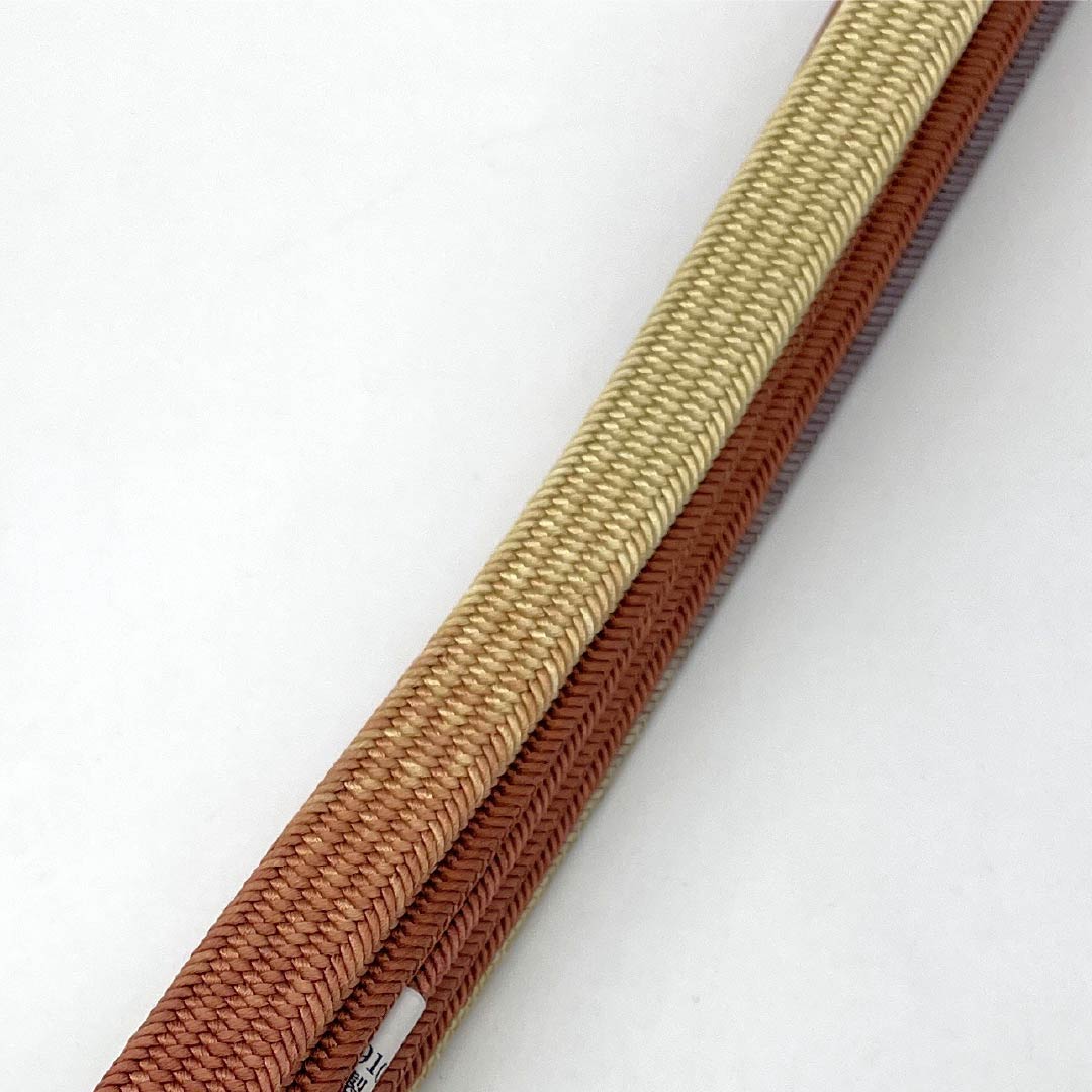 (新品)帯締め 正絹 NEWランク 弁柄色（べんがらいろ） 鳩羽鼠色（はとばねずいろ） 平田組紐 角朝遊玄染 長さ約166cm 幅約1.3cm カジュアル 茶系 1135005031314
