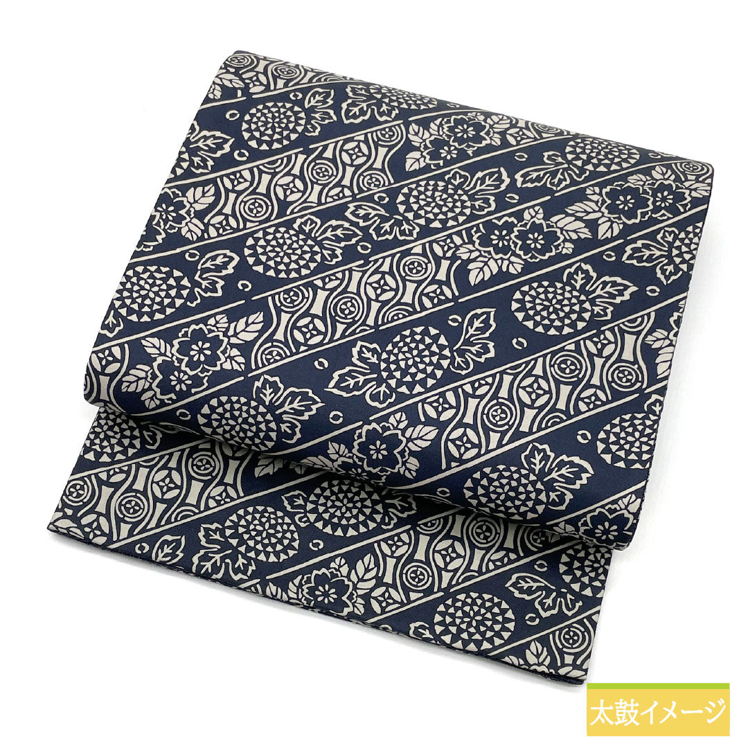 袋帯 正絹 Sランク 紺滅色（こんけしいろ） 染め帯 伊勢型染 帯丈448cm 全通 カジュアル 紺系 1123016582318