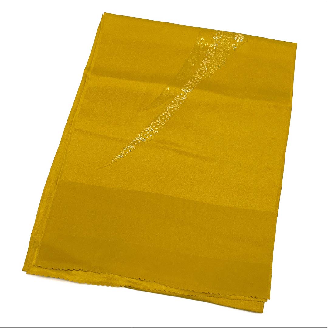 帯揚げ 正絹 Aランク セミフォーマル 黄土色（おうどいろ） 花 金糸 銀糸 長さ約169cm 幅約29.5cm 黄系 1136002563923