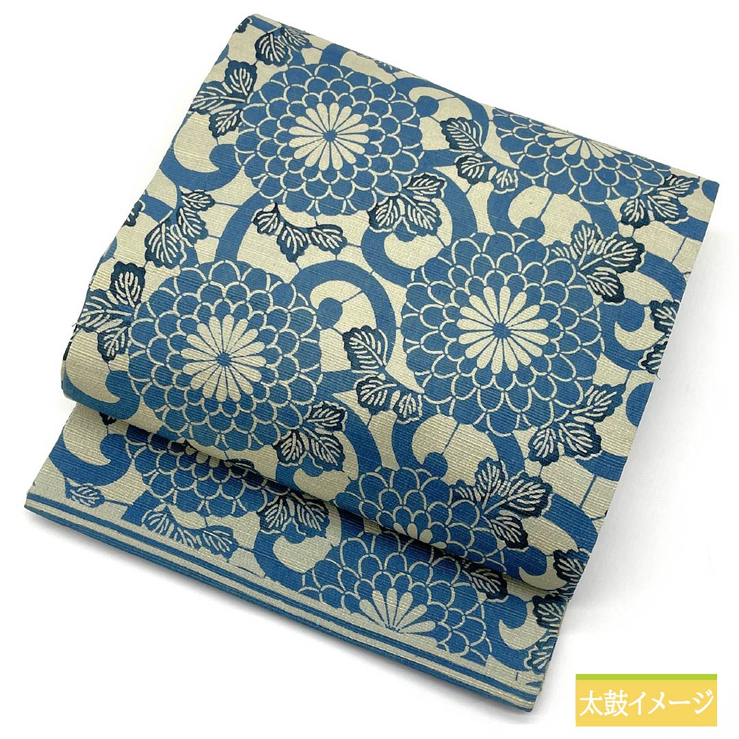 Nagoya obi, Rikyu white brown, stencil dyeing, chrysanthemum arabesque, plain pattern, obi length 362cm, pure silk, A rank, full length, casual, cream color, 1124007723315, open style