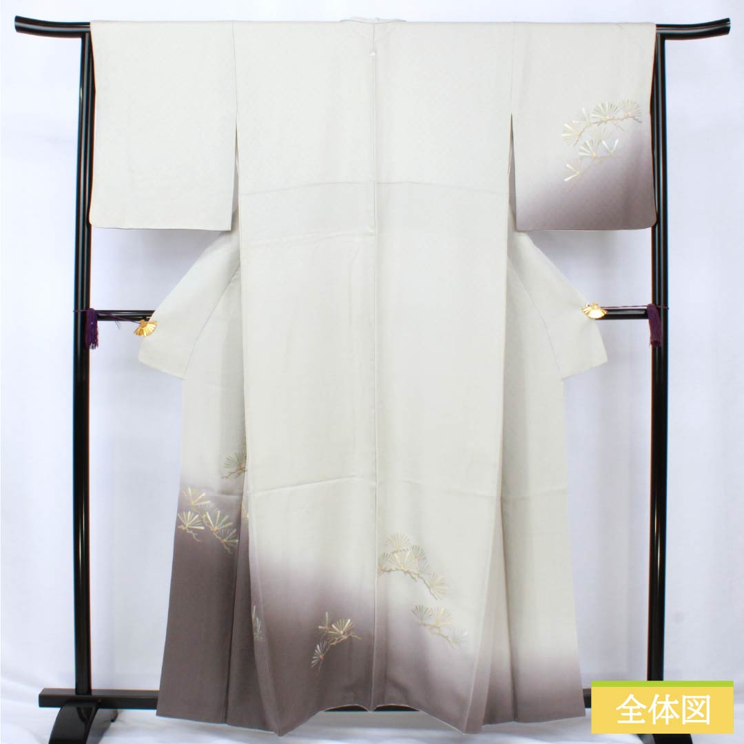 訪問着 正絹 Sランク 袷 身丈158.5cm 裄丈65cm 白鼠色（しろねずいろ） 佐賀錦 かざり錦 小島敏男 松葉 付下げ グレー系 1112006452322