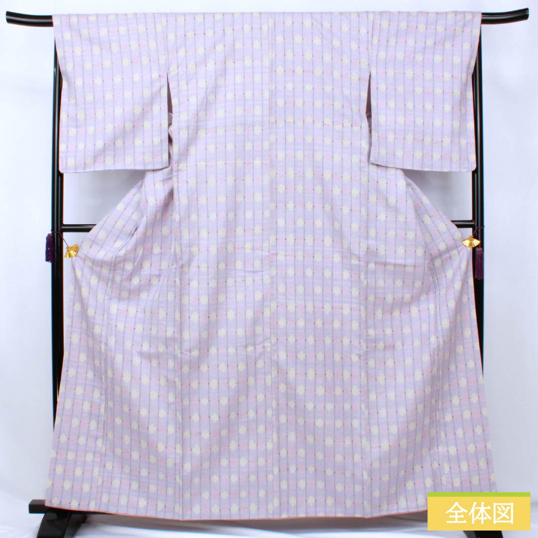 紬 正絹 Sランク 身丈165cm 裄丈67.5cm 淡紫色（たんししょく） 真綿紬 抽象模様 しつけ糸付き 袷 紫系 1116004542520