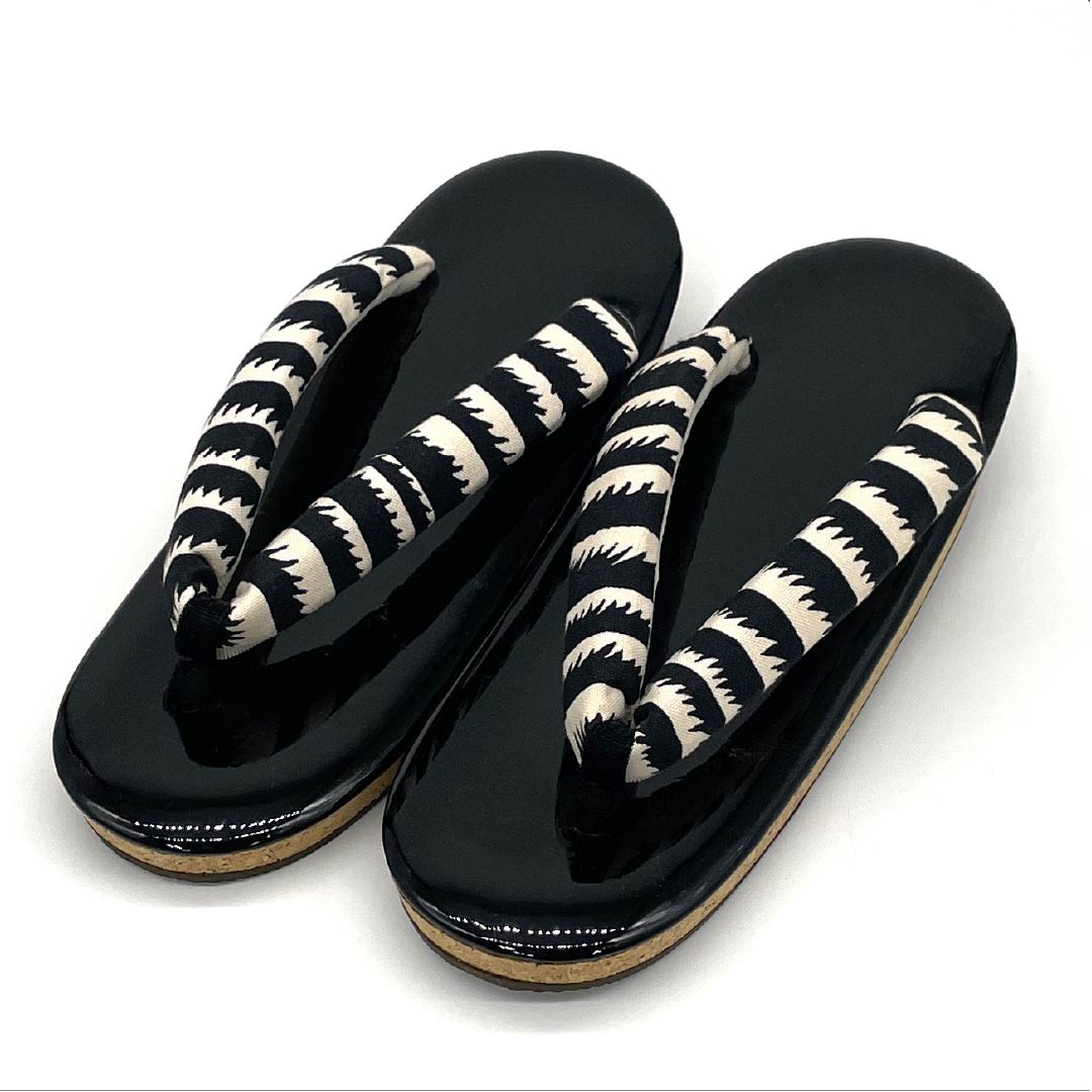 (Like New) Synthetic Leather Zori Sandals, Casual, Monotone Striped, Length 23.5cm, Size M, Black, Item Number 1122001361310