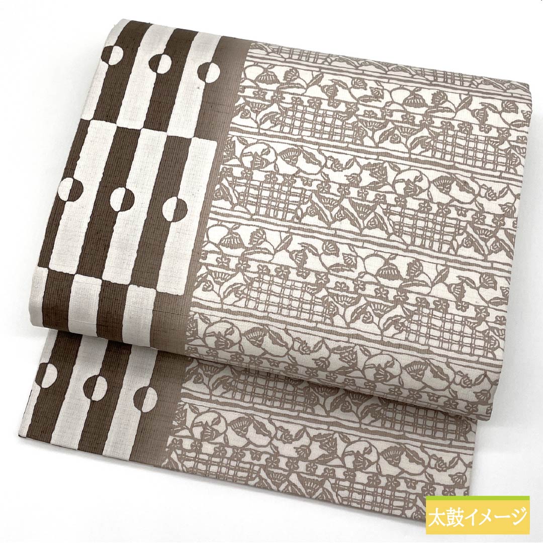 袋帯 正絹 更紗調 染帯 帯丈452cm Sランク 全通 カジュアル 白系 1123013142411