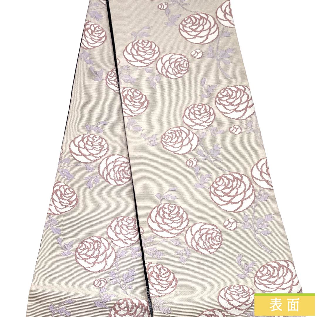半幅帯 ポリエステル Sランク 乳白色（にゅうはくしょく） 黒色（くろいろ） リバーシブル 薔薇 横段 帯丈440cm マルチカラー 1125005102428