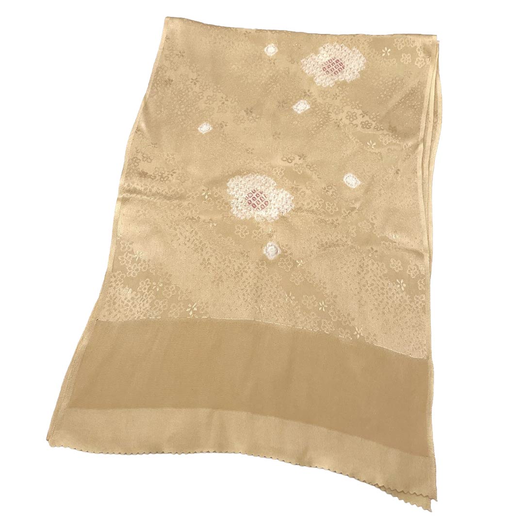 帯揚げ 正絹 Aランク カジュアル 東京白茶色（とうきょうしらちゃいろ） 桜 絞り 長さ約172cm 幅約30cm ベージュ系 1136005063925