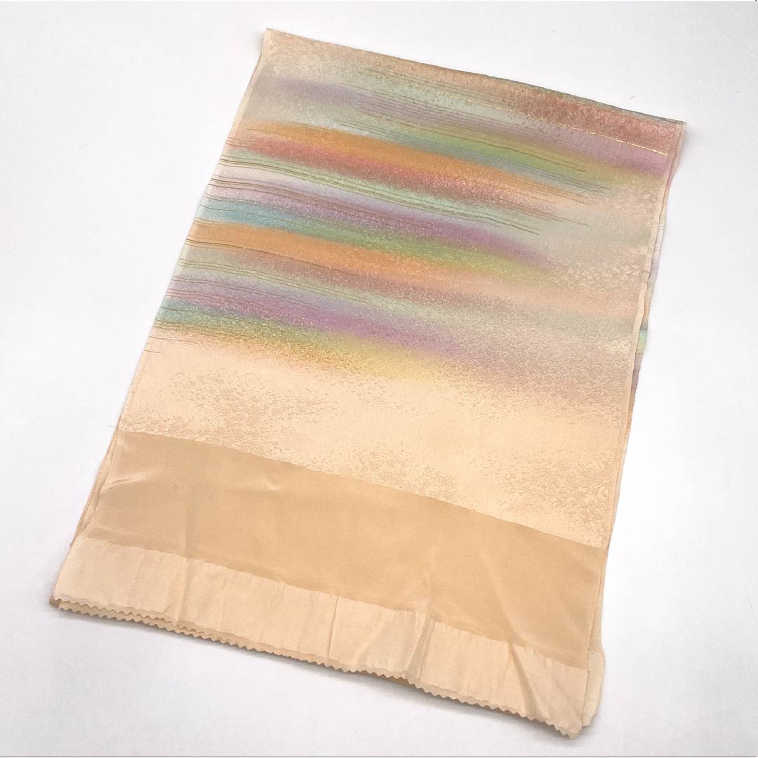 帯揚げ 正絹 Aランク セミフォーマル 薄肉色（うすにくいろ） 霞ぼかし 長さ約174cm 幅約29.5cm クリーム系 1136002383915