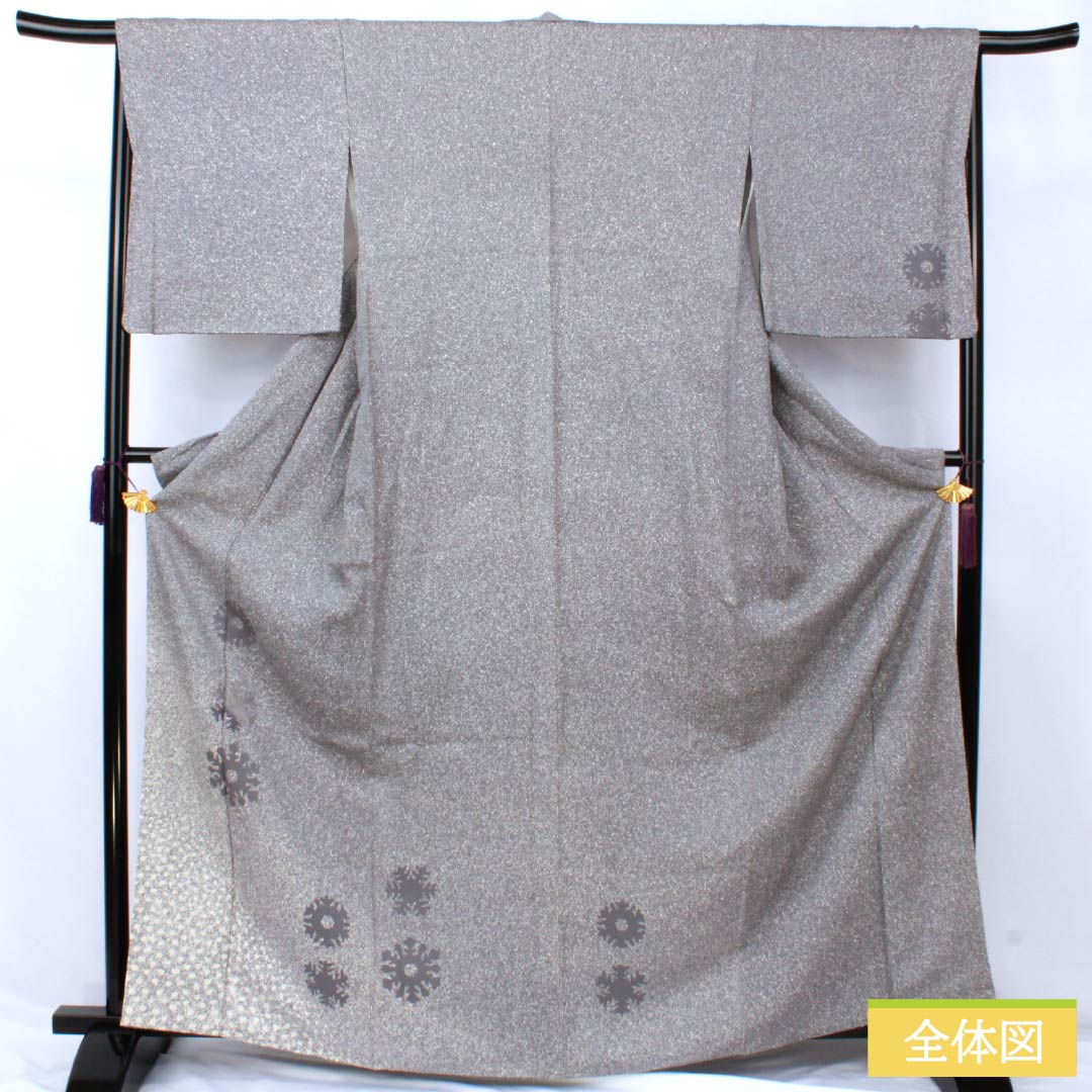 訪問着 正絹 Sランク 袷 身丈163cm 裄丈64cm 鉛色（なまりいろ） 付下げ 雪の結晶 たたき染め グレー系 1112007292422
