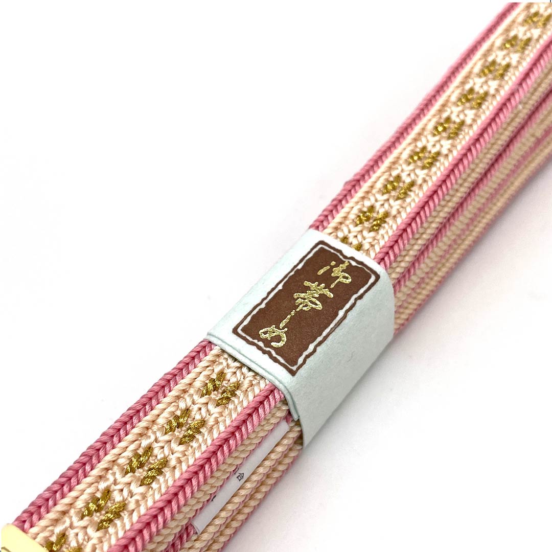 （新古品） 帯締め 正絹 四分紐 薄肉色（うすにくいろ） 極彩色三分金銀糸使用 新古品 長さ約159cm 幅約1.7cm セミフォーマル Sランク ピンク系 1135002712313
