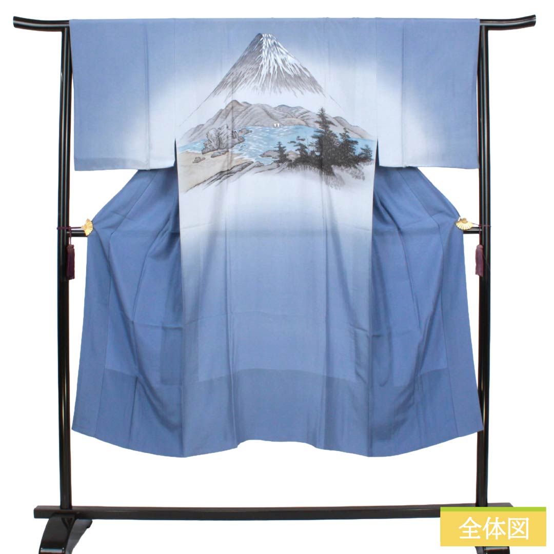 メンズ襦袢 正絹 Sランク 身丈140cm 裄丈66.5cm 薄花色（うすはないろ） 風景画 単衣 青系 1140001002417