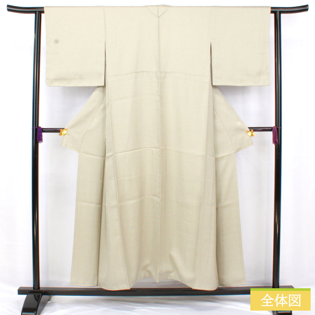 色無地 正絹 身丈150.5cm 裄丈61.5cm 雲井鼠色（くもいねずいろ）綸子 一つ紋 中陰片喰 袷 Sランク グレー系 1114001982122