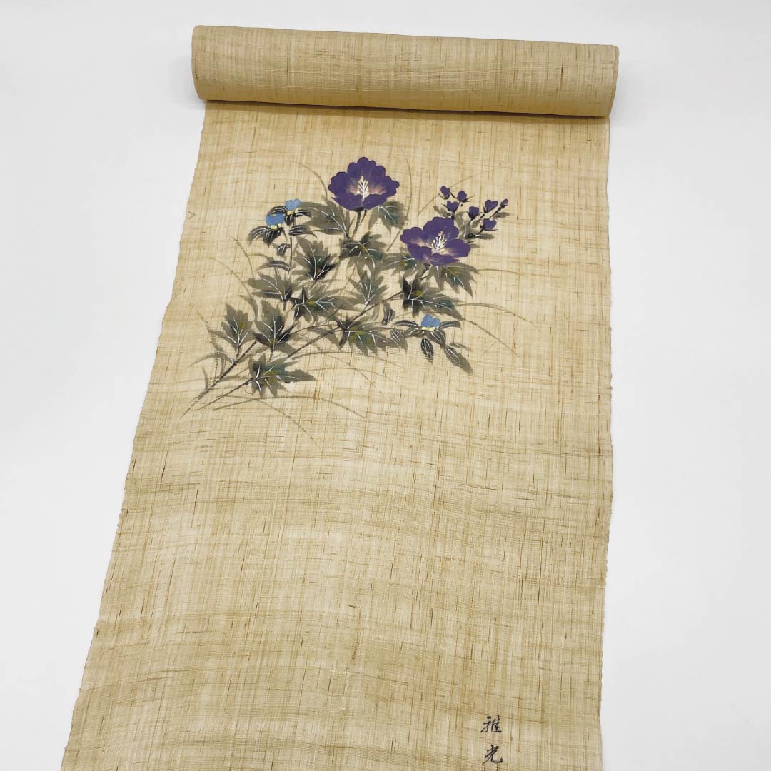 （未仕立）名古屋帯 東京白茶色（とうきょうしらちゃいろ） 夏帯 作家物 反物 帯丈452cm 麻 Sランク ポイント柄 カジュアル ベージュ系 1124008832425