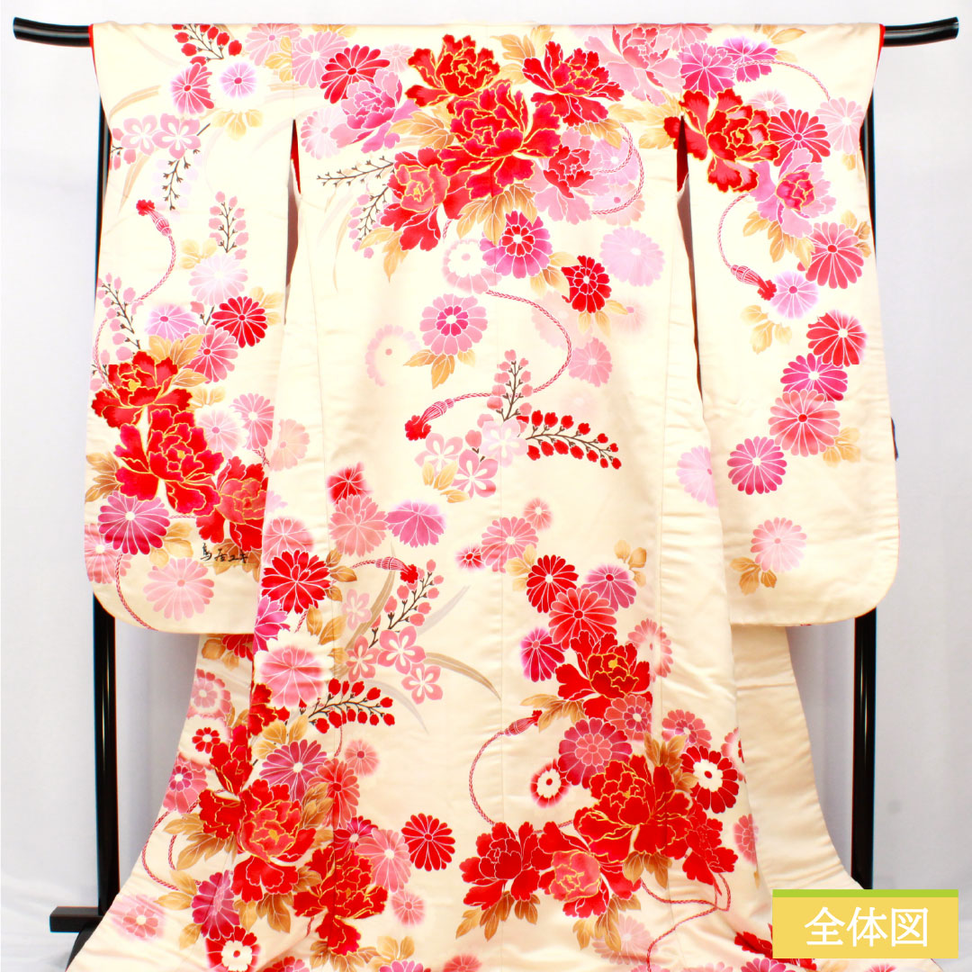 色打掛 正絹 Aランク 身丈195cm 裄丈67.5cm 鳥居ユキ 菊 桜 袷 クリーム系 1110001013915