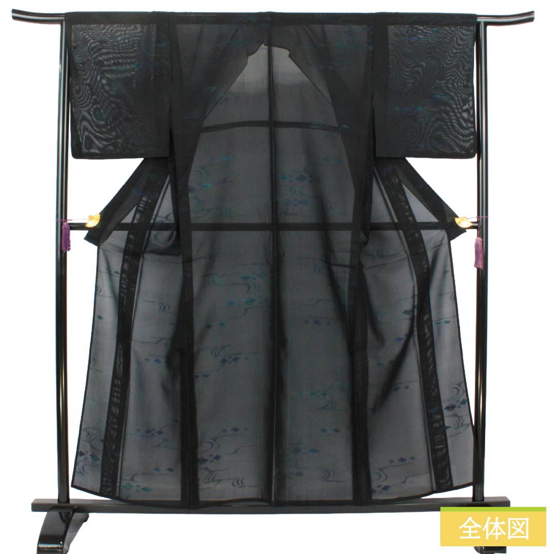夏物 正絹 お召 Aランク 身丈155.5cm 裄丈65cm 抽象模様 紗 黒系 1132004643310