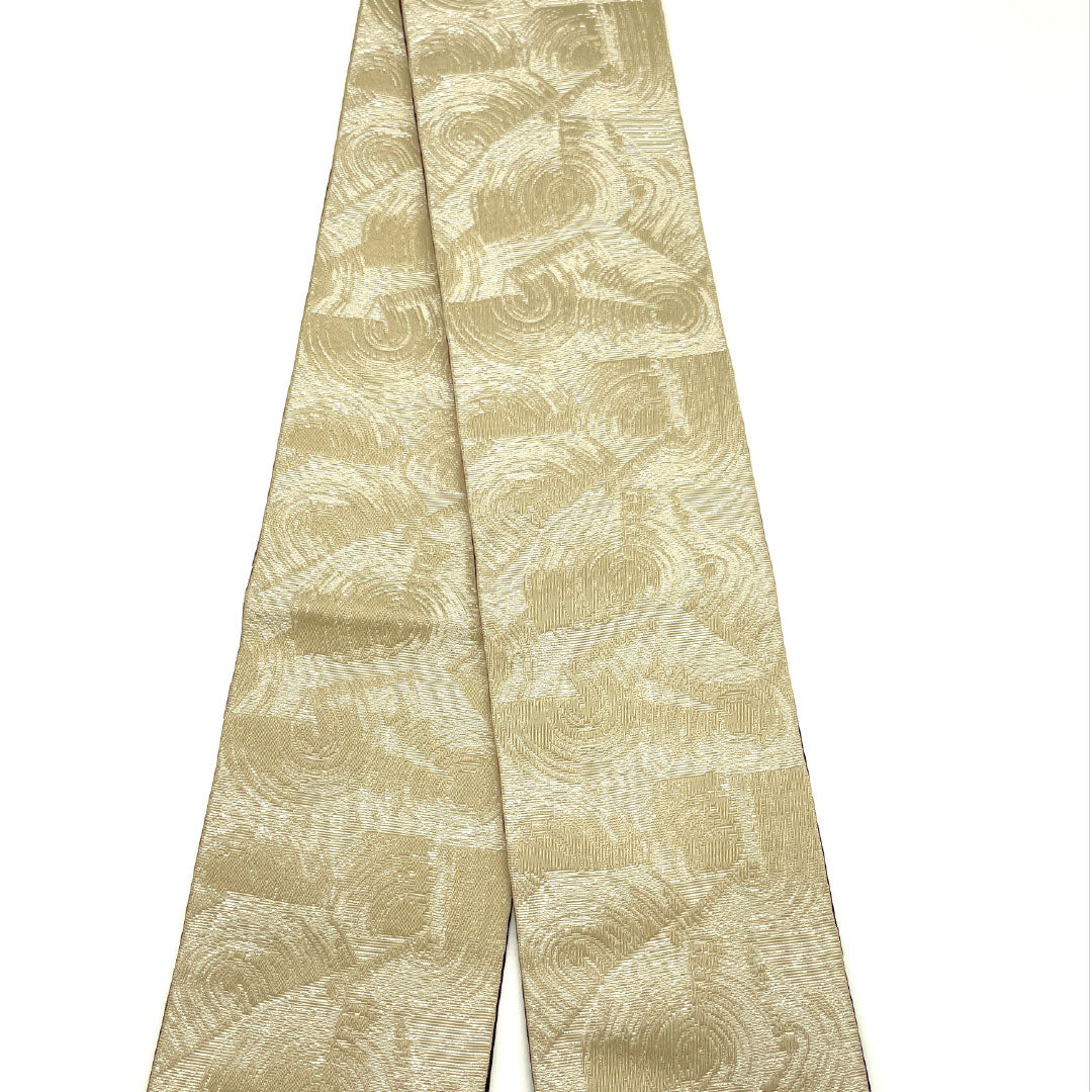 （新品）半幅帯 ポリエステル NEWランク 白橡色（しろつるばみいろ） 幾何学模様 円 抽象花模様 リバーシブル 帯丈400cm ベージュ系 1125002621425