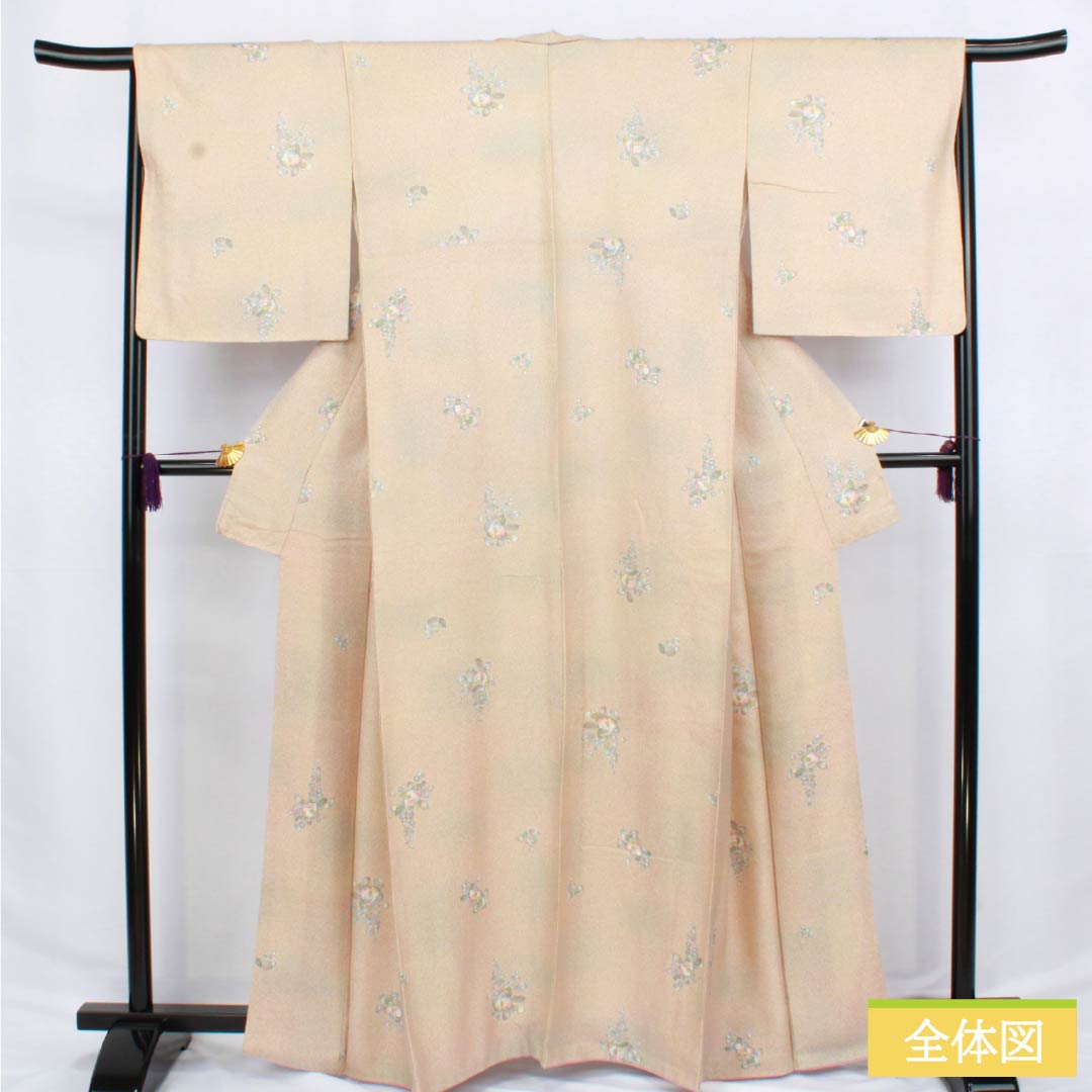 小紋 正絹 Aランク 身丈163.5cm 裄丈65.5cm 袷 胡桃色（くるみいろ） 辻ヶ花 タタキ染 ベージュ系 1115006343425
